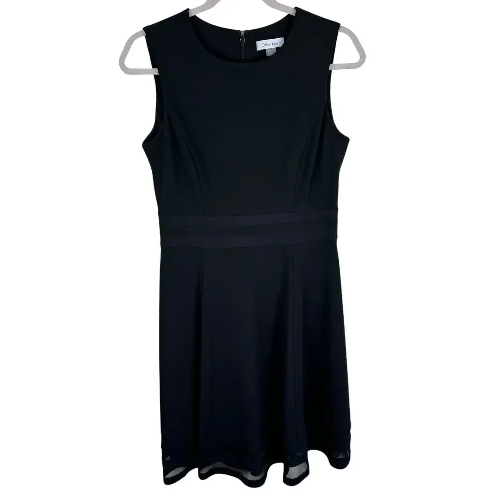 Calvin Klein Black Sleeveless Round Neck‎ A-Line Knee Length Dress Size 8